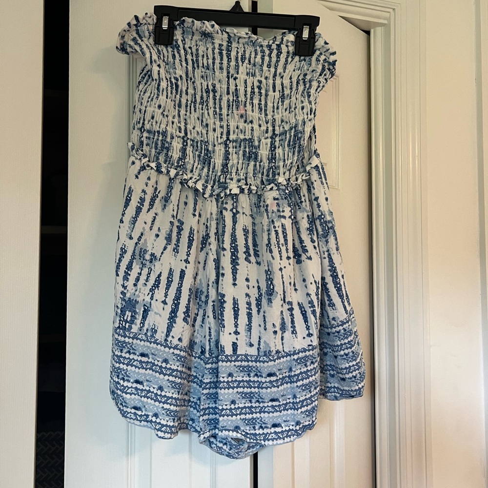 Jessica Simpson blue and white strapless romper